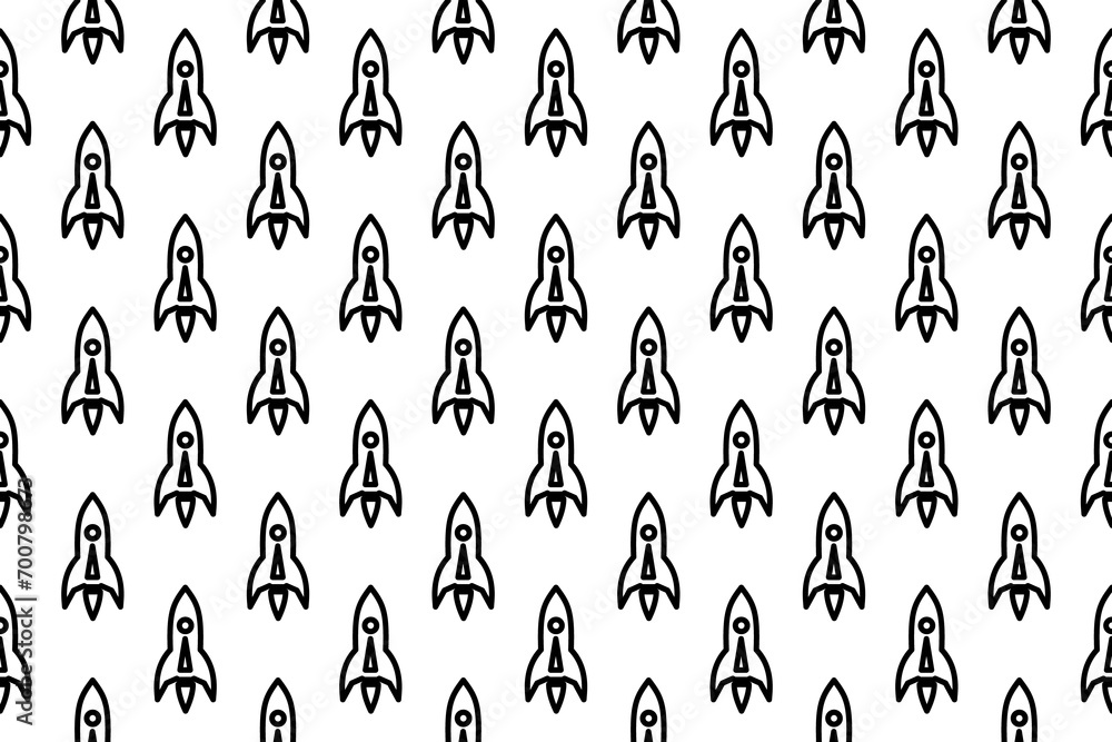 Poster seamless pattern completely filled with outlines of rockets. elements are evenly spaced. illustratio