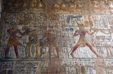 Farbige Reliefs im Luxor-Tempel, Luxor, &Auml;gypten