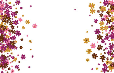 Fashionable frame of flowers. Spring background design, colorful bright flowers, decorative beautiful garden. Place for text. Design for postcard, invitation, web. Vector illustration