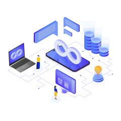 Isometric flat illustration of devops, development process