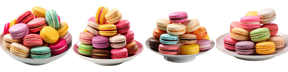 Fototapeta na wymiar Plate of Colorful French Macaroons Hyperrealistic Highly Detailed Isolated On Transparent Background Png File