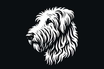 Irish Wolfhound dog. Beautiful engraving icon, logo.  Woodcut illustration, vector. Black on white