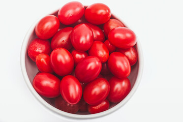 Aerial View: Cherry Tomatoes on Pure White Background