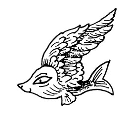 Fox Tattoo Print Cat Stamp Wing Feathers Fish