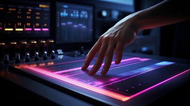 Harmonious Mastery: Unleashing Sonic Brilliance with Precision Sound Mixing on a Futuristic Holographic Display