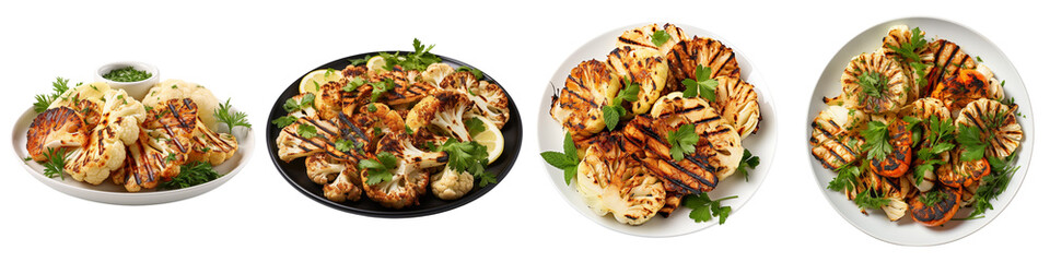 Plate of Grilled Cauliflower  Hyperrealistic Highly Detailed Isolated On Transparent Background Png File