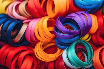 A vibrant array of colorful hair ties, tightly coiled and arranged to showcase a rainbow of choices for fashion and utility.
