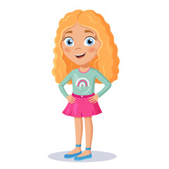 Cute cartoon curly girl character