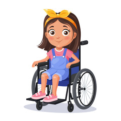 Cute cartoon girl character on wheelchair
