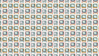 Fototapeta premium hand drawn vintage pop watercolor, retro TV motif seamless pattern for valentine's day, vector graphic resources, 16:9 widescreen wallpaper / backdrop,