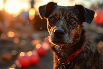 Close-up view on face of a street dog from per shelter - obrazy, fototapety, plakaty
