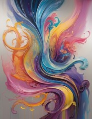 Abstract multicolored wavy background with liquid shapes, illustration with fluid paints, contemporary artwork, modern poster