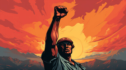 Celebrating Black History Month: A Vibrant Cartoon Depiction of Black Worker with Raised Fists