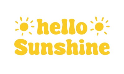 Hello sunshine lettering, summer illustration. Greeting card. Yellow text over white background.  © Hasriani
