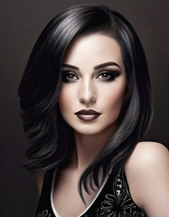 Fototapeta premium woman in black hair on dark background