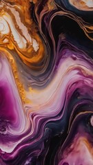 Natural luxury abstract fluid art painting in alcohol ink technique. Tender and dreamy wallpaper. Mixture of colors creating transparent waves and black swirls.