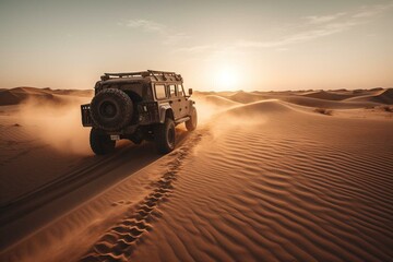 Off-road vehicle in Qatar's desert. Generative AI