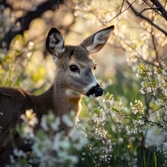 Fototapeten deer in the meadow, close up, portrait, roe deer, eyes, careful, alert,   © Jasenko