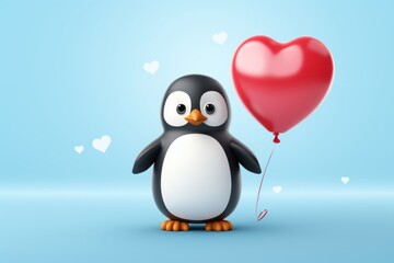 Naklejka premium Whimsical Love: Adorable Penguin Embraces Romance with Heart Balloon