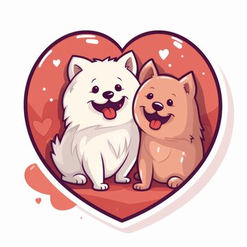 Whimsical Canine Romance: Adorable Dog in Love Sticker Style Flat Color Image