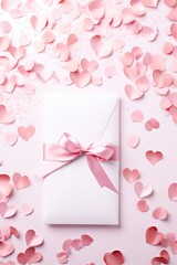 Enchanting Love: Exquisite Valentine's Day Wedding Invitation with Pink and White Roses, Glittering Ribbons, and Perfect Photography
