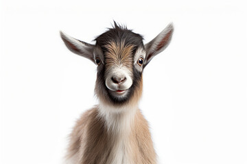 Fototapeta premium Pygmy Goat close-up portrait on a white background. 