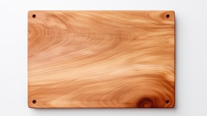 new rectangular wooden cutting board, in top of wooden table with a minimalistic on white background background