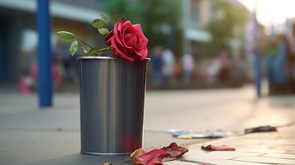 Beauty Amidst Chaos: A Captivating Rose Blooms in the Midst of a Busy World