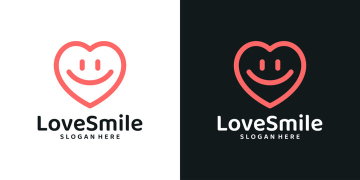 Heart love logo design template with smile logo design graphic vector. Symbol, icon, creative.