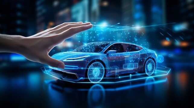 Revolutionizing Transportation: Futuristic EV Concept Car Unveiled in Mesmerizing Holographic Dashboard Display. A Sustainable Energy Iconic Journey into the Future of Innovative Technology.
