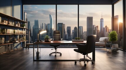 Power and Prestige: Captivating Corporate Executive Office with City Skyline View
