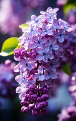 Beautiful lilac flowers with water drops on the petals close-up