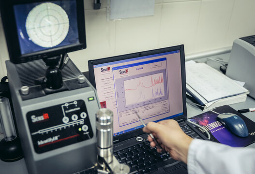 Warsaw, Poland - February 9, 2011: SensIR Infrared Spectrophotometer IR in a police forensic laboratory in Warsaw city