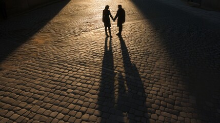 Embracing Shadows: Intertwined Fingers on Cobblestone - A Captivating Symbol of Unbreakable Companionship - Powered by Adobe