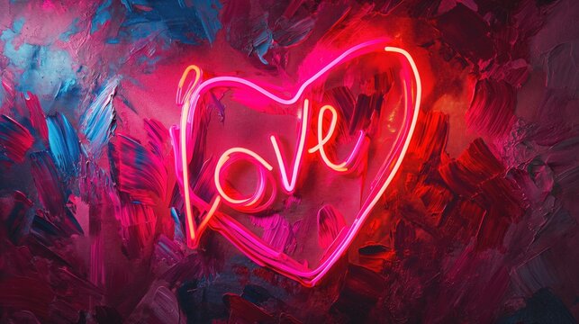 The word love written with paint and neon light 