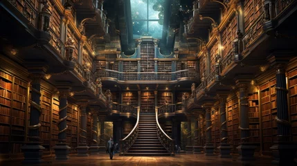 Cercles muraux Vieil immeuble Enchanting Elegance: A Librarian's Symphony Amidst Majestic Bookshelves