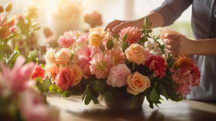 Blooming Artistry: Skilled Florist's Hands Weave a Kaleidoscope of Colors in a Boutique Flower Shop