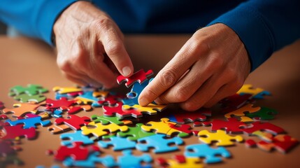 Mindful Mastery: Hands Skillfully Unraveling the Enigma of a Complex Puzzle, Surrounded by Scattered Pieces