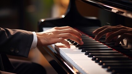 Harmonious Melodies: Captivating Hands Dancing Across the Ivory Keys of a Grand Piano