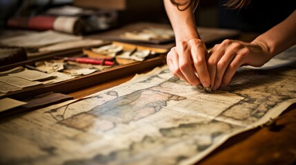 Fototapeta na wymiar Timeless Treasures: Explorations through Antique Maps in a Collector's Haven