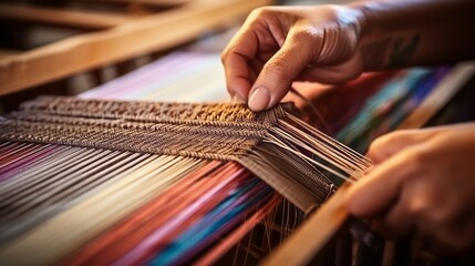 Artistry in Motion: Mesmerizing Hands Weaving on Loom, Unveiling Intricate Tapestry Patterns
