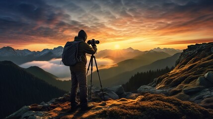 Golden Horizons: Majestic Sunrise over Mountain Peaks - Inspiring Landscape Photography
