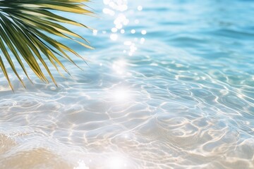 Fototapeta na wymiar Sandy beach under a palm tree on a sunny day.