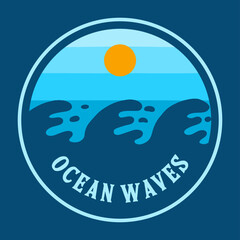 VECTOR ILLUSTRATION OF OCEAN WAVES SUNSHINE BADGE DESIGN