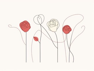 Whimsical Love: A Delicate Valentine's Card with Minimal Roses and a Charming Line Art Illustration