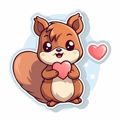 Enchanting Love: Adorable Squirrel Sticker in Pastel Flat Style
