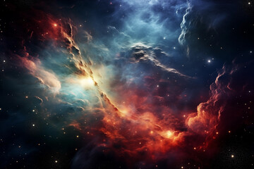 Banner colored nebula and open cluster of stars in the universe. Elements of this image furnished...
