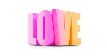 Volumetric word Love gradient from pink to yellow isolate on a white background. Symbol of Valentine's Day. 3D render.