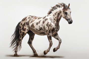 Appaloosa horse crow hopping on a white background. Animal side portrait.