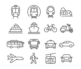 Transport for travel icons set stock illustration